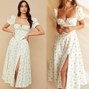 HOUSE OF CB 'Tallulah' Ivory Floral Puff Sleeve Midi Dress NWOT Size‎ XL